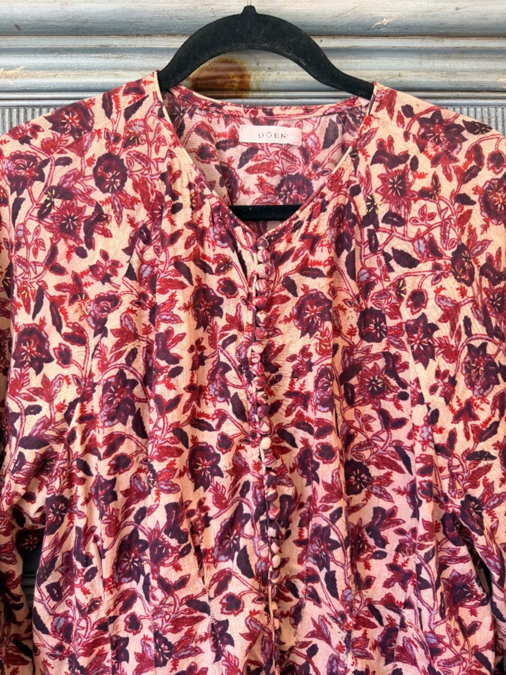 Doen Juliette Cotton Blouse in Burgundy Color Size S - Picture 4 of 10